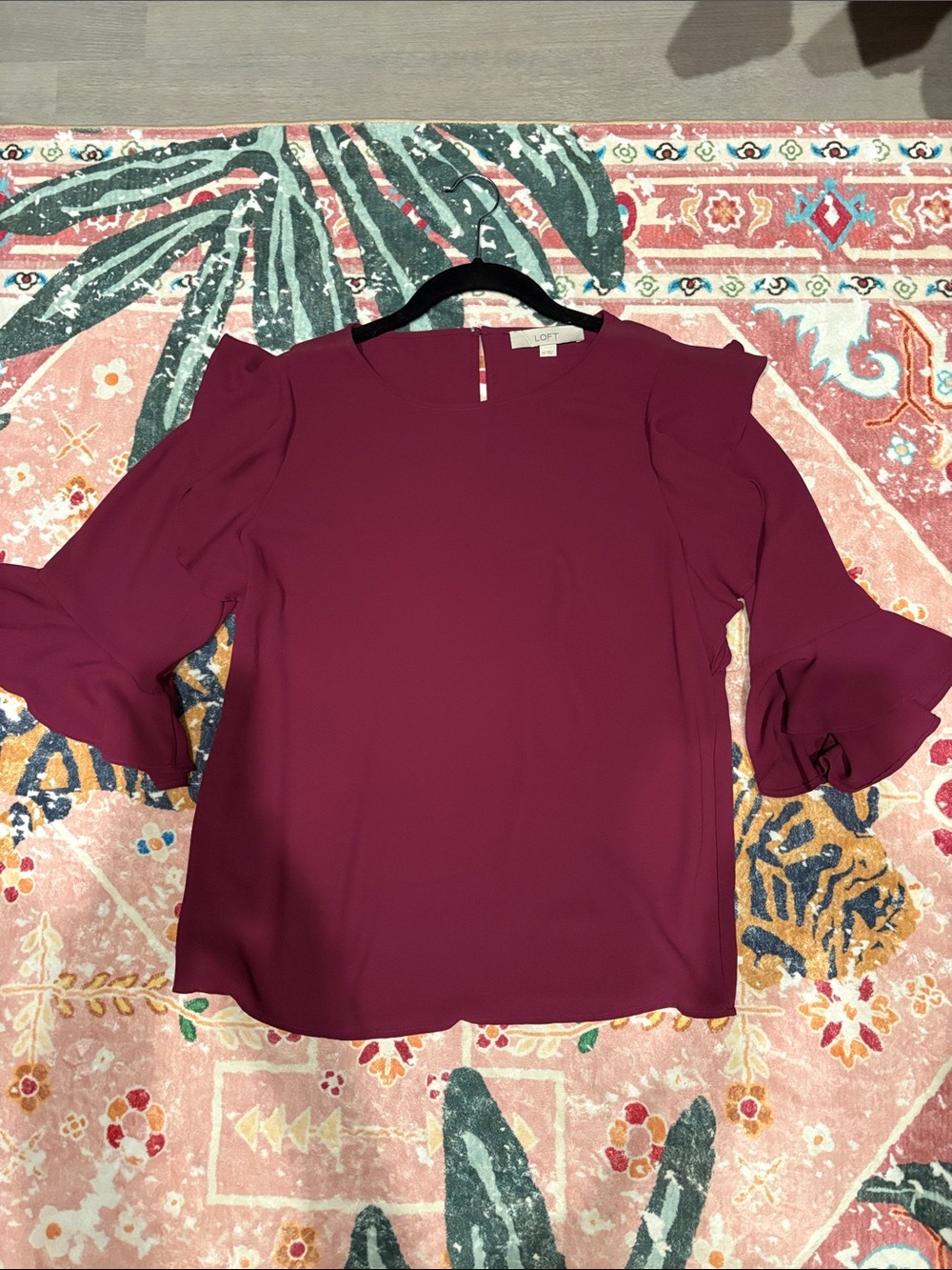 LOFT Ruffle Sleeve Blouse - Wine